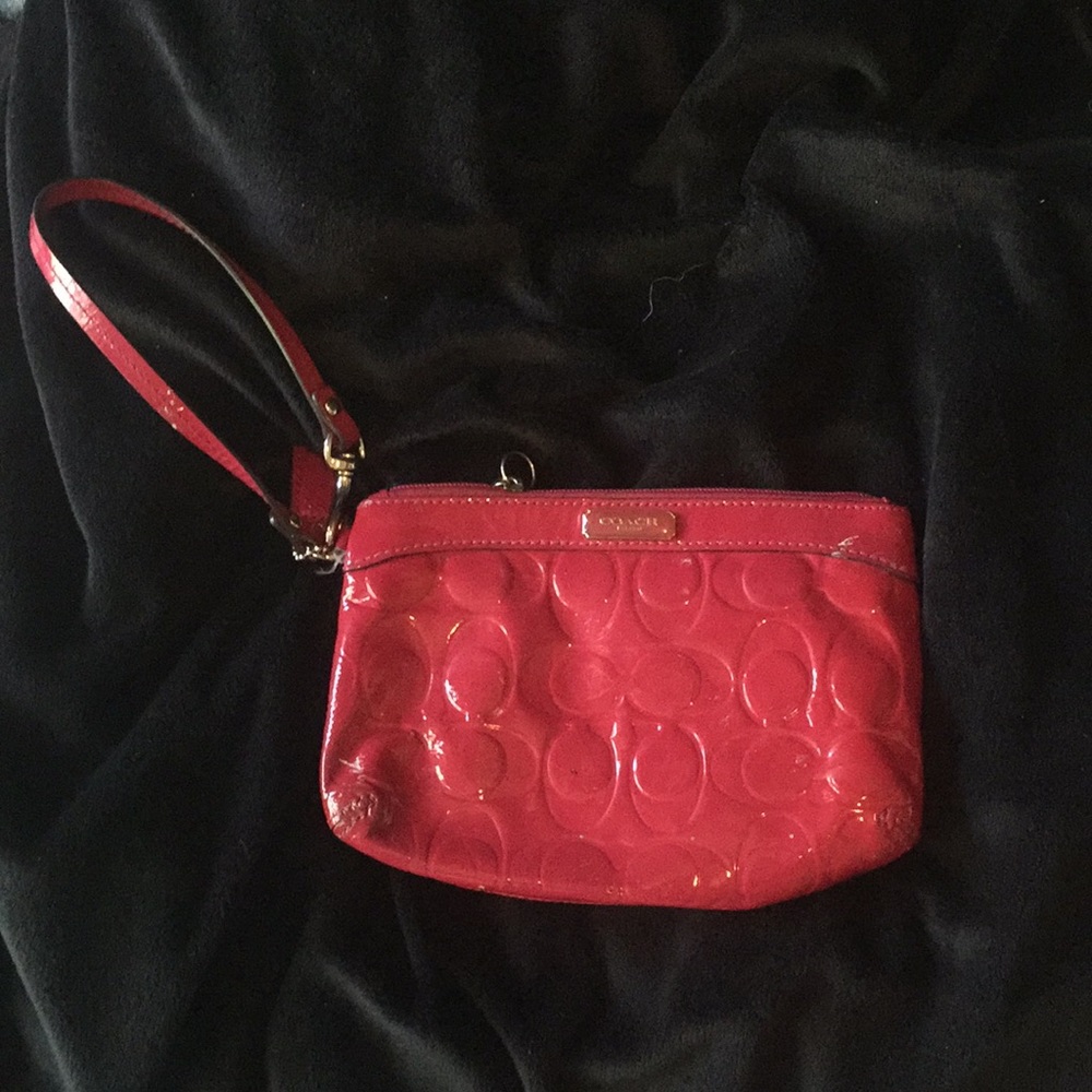 Red patent leather coach wristlet